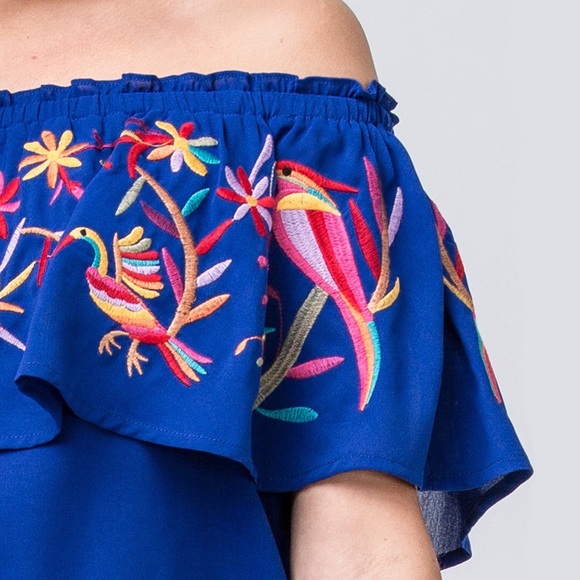 Embroidered Off Shoulder Ruffle Top | Royal Blue - Picture 4 of 5